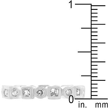 Lovcia Rhodium Plated Princess and Round Cut Zirconia Eternity Band-Rings-5-5