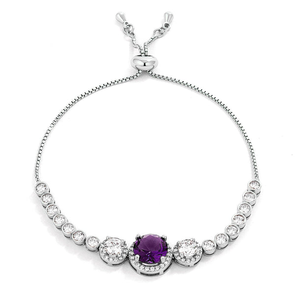 Lovcia Rhodium-Plated Purple & Clear CZ Slider Tennis Bracelet with Graduated Stones-Bracelets-