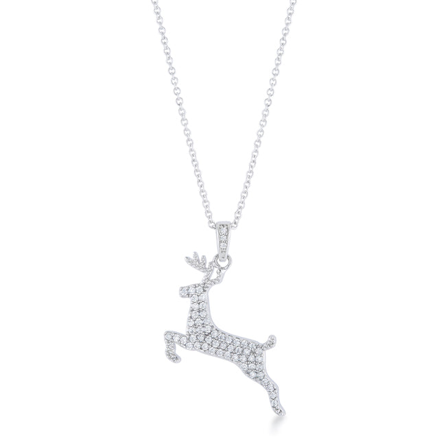 Lovcia Rhodium-Plated Reindeer Pave Pendant with .35 ct CZ for the Holidays-Pendants-