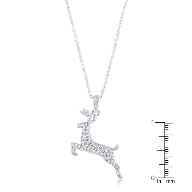 Lovcia Rhodium-Plated Reindeer Pave Pendant with .35 ct CZ for the Holidays-Pendants-