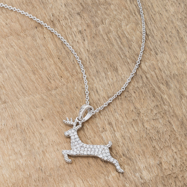 Lovcia Rhodium-Plated Reindeer Pave Pendant with .35 ct CZ for the Holidays-Pendants-