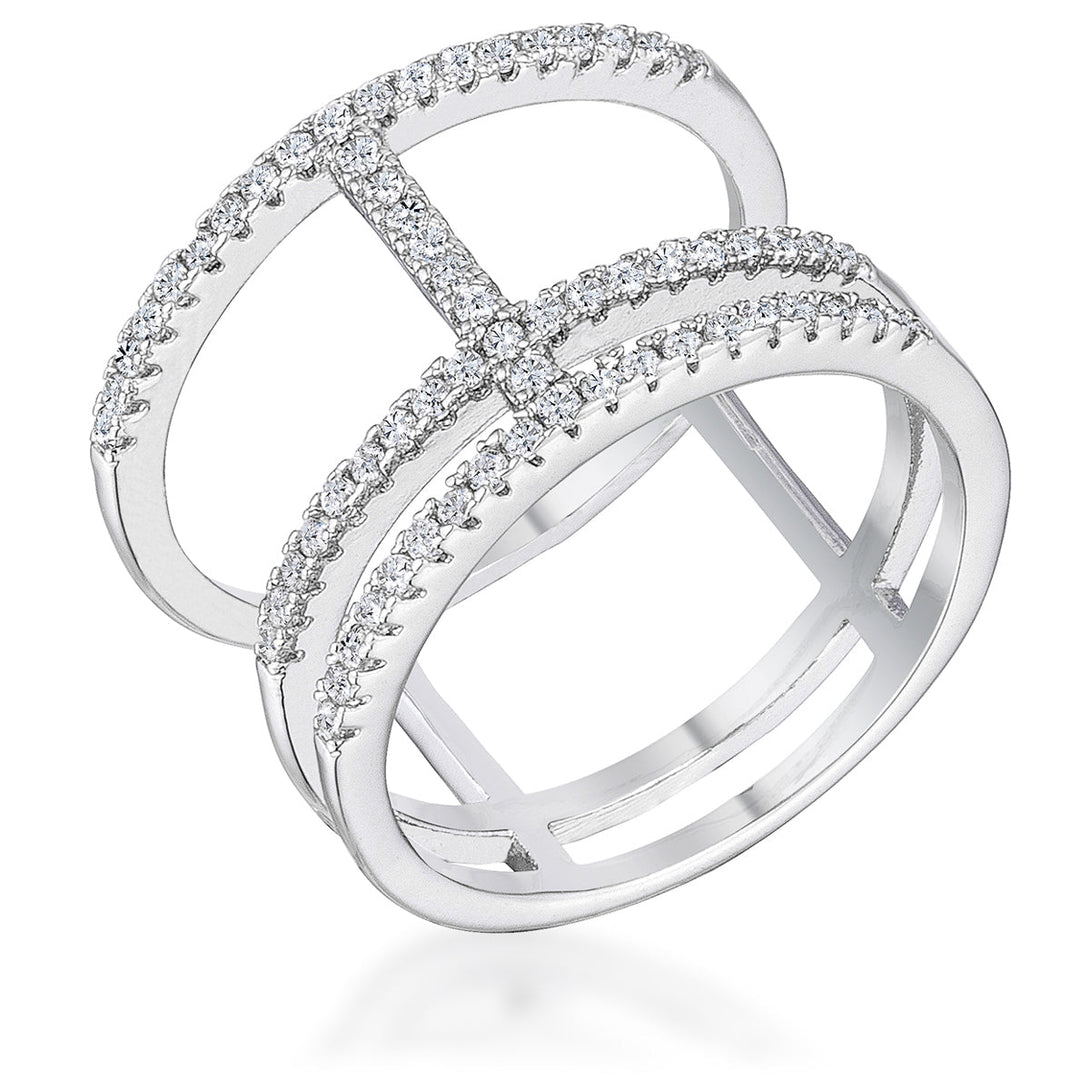 Lovcia Rhodium Plated Ring with Sparkling CZ Stones-Rings-5-5