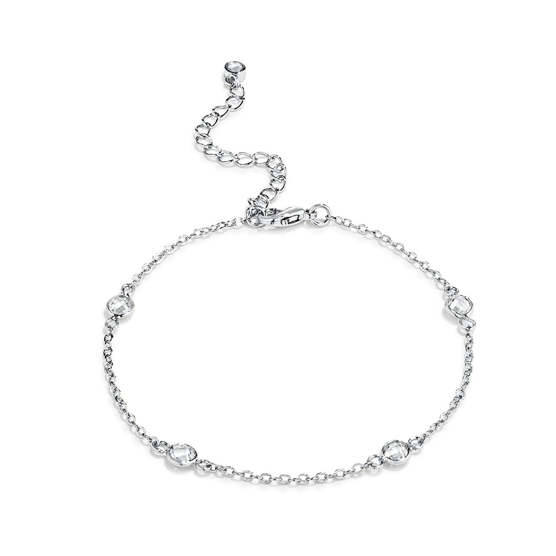 Lovcia Rhodium Plated Saturn Bracelet with Clear CZ Round Bezel Design-Bracelets-