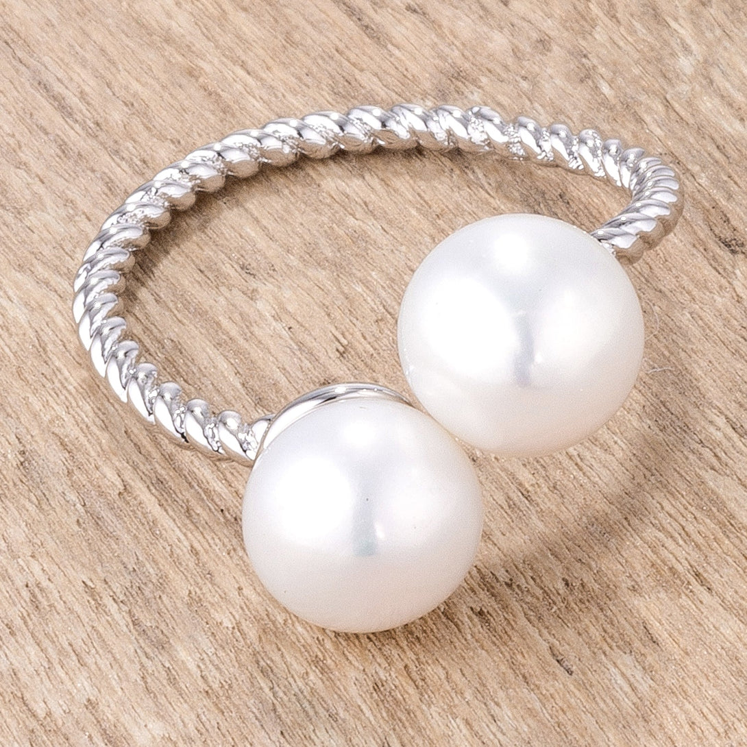 Lovcia Rhodium Plated Twisted Rope Ring with 8mm Freshwater Pearl-Rings-5-5