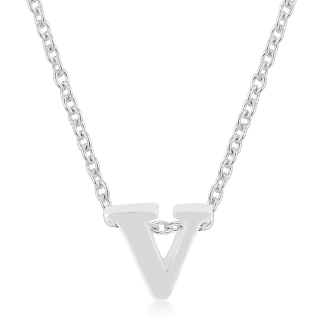 Lovcia Rhodium Shine Initial V Necklace-Pendants-