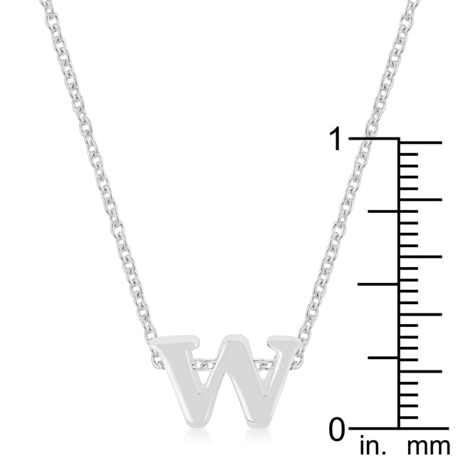 Lovcia Rhodium Shiny Initial 'W' Necklace with Lead-Free Brass-Pendants-