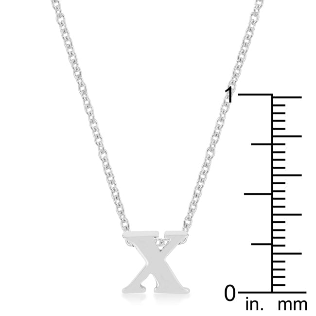 Lovcia Rhodium Shiny Initial X Necklace in Silver Tone-Pendants-