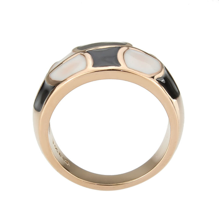 LOVCIA Rose Gold Ion Plated Stainless Steel Ring with Black and White Enamel - Buy stylish Rings for women - Shop latest Ring design - Trendy Rings - Unique fashion Rings - Find the perfect Ring