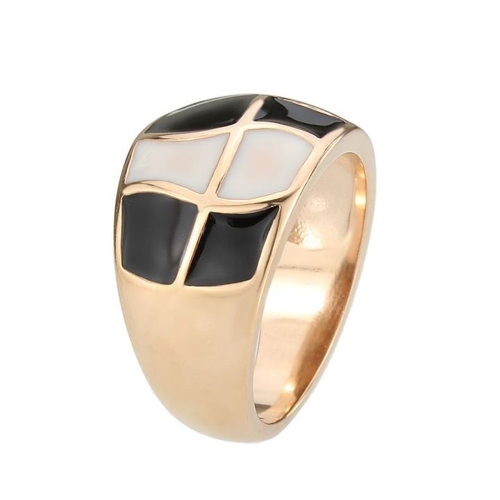 LOVCIA Rose Gold Ion Plated Stainless Steel Ring with Black and White Enamel - Buy stylish Rings for women - Shop latest Ring design - Trendy Rings - Unique fashion Rings - Find the perfect Ring