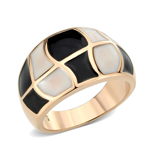 LOVCIA Rose Gold Ion Plated Stainless Steel Ring with Black and White Enamel - Buy stylish Rings for women - Shop latest Ring design - Trendy Rings - Unique fashion Rings - Find the perfect Ring