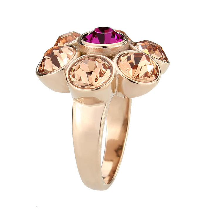 LOVCIA Rose Gold Ion Plated Stainless Steel Multicolor Crystal Ring - Buy stylish Rings for women - Shop latest Ring design - Trendy Rings - Unique fashion Rings - Find the perfect Ring