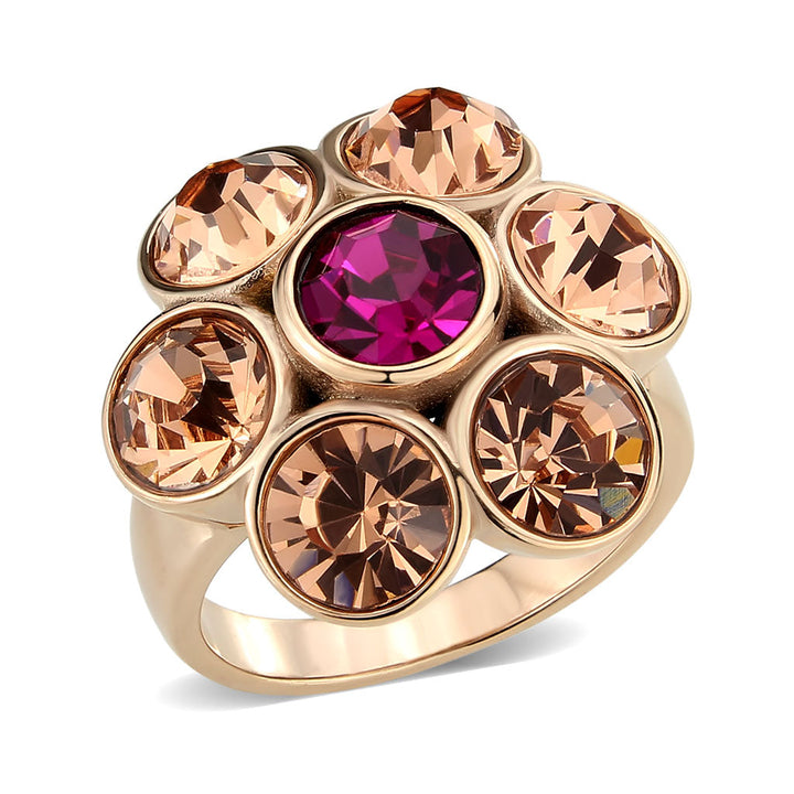 LOVCIA Rose Gold Ion Plated Stainless Steel Multicolor Crystal Ring - Buy stylish Rings for women - Shop latest Ring design - Trendy Rings - Unique fashion Rings - Find the perfect Ring