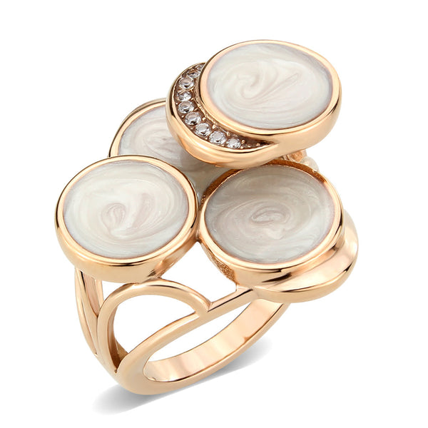 LOVCIA Rose Gold Ion-Plated Stainless Steel Ring with Clear AAA CZ Stone - Buy stylish Rings for women - Shop latest Ring design - Trendy Rings - Unique fashion Rings - Find the perfect Ring