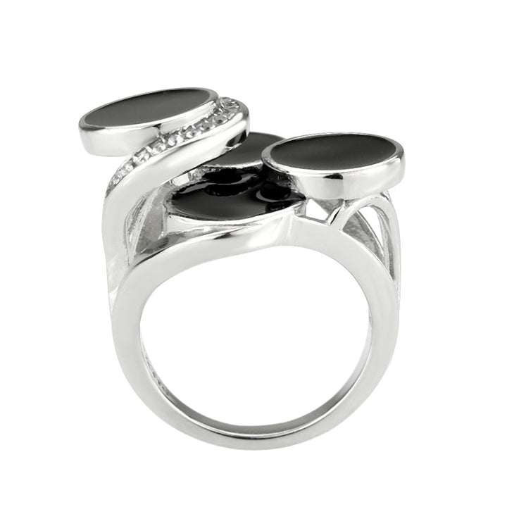 LOVCIA Stainless Steel Ring with Clear AAA Grade CZ and Black Enamel - High Polish Finish - Buy stylish Rings for women - Shop latest Ring design - Trendy Rings - Unique fashion Rings - Find the perfect Ring