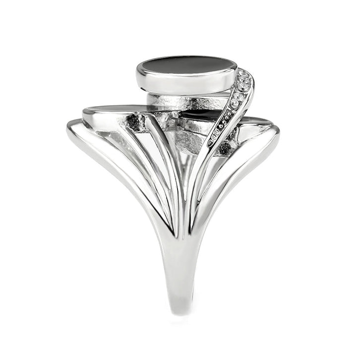 LOVCIA Stainless Steel Ring with Clear AAA Grade CZ and Black Enamel - High Polish Finish - Buy stylish Rings for women - Shop latest Ring design - Trendy Rings - Unique fashion Rings - Find the perfect Ring