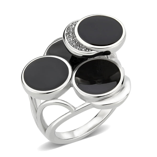 LOVCIA Stainless Steel Ring with Clear AAA Grade CZ and Black Enamel - High Polish Finish - Buy stylish Rings for women - Shop latest Ring design - Trendy Rings - Unique fashion Rings - Find the perfect Ring