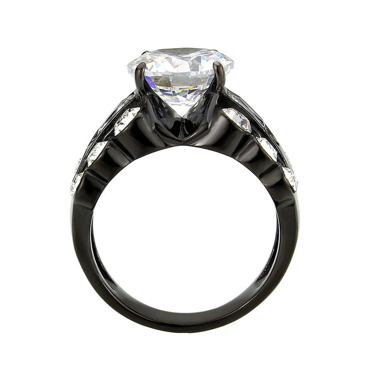 LOVCIA Black Ion Plated Stainless Steel Ring with Clear AAA Grade CZ Stone - Buy stylish Rings for women - Shop latest Ring design - Trendy Rings - Unique fashion Rings - Find the perfect Ring