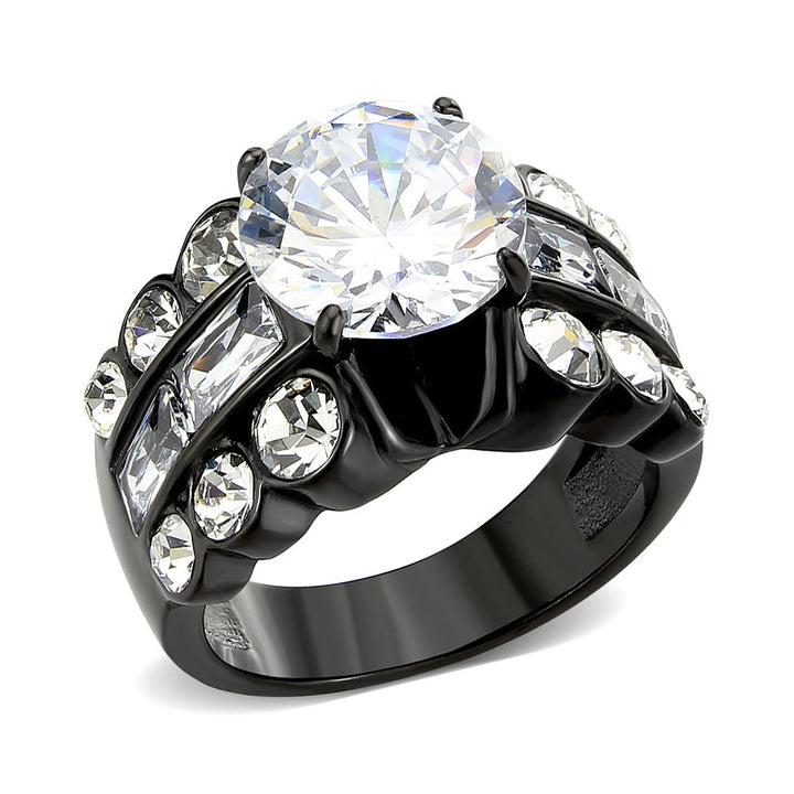 LOVCIA Black Ion Plated Stainless Steel Ring with Clear AAA Grade CZ Stone - Buy stylish Rings for women - Shop latest Ring design - Trendy Rings - Unique fashion Rings - Find the perfect Ring