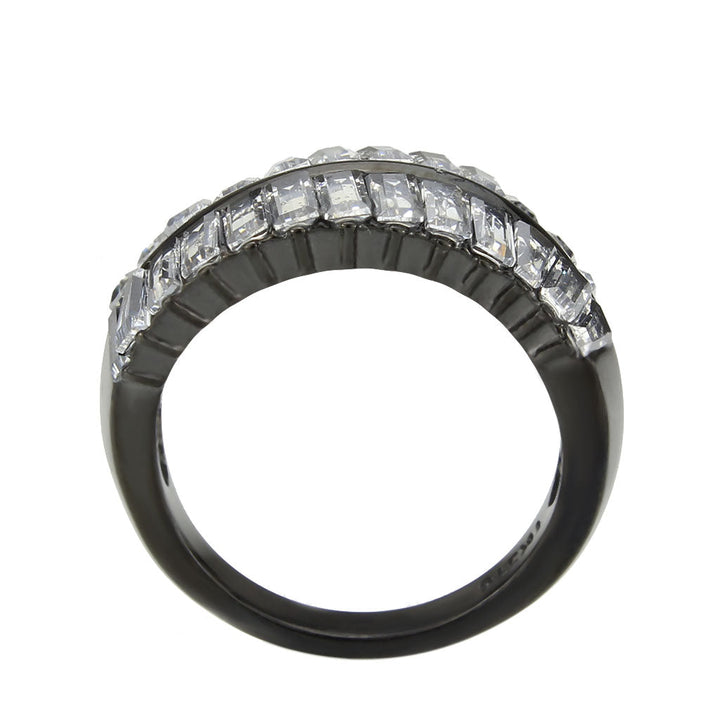 LOVCIA Black Ion Plated Stainless Steel Ring with Clear AAA CZ Stone - Buy stylish Rings for women - Shop latest Ring design - Trendy Rings - Unique fashion Rings - Find the perfect Ring