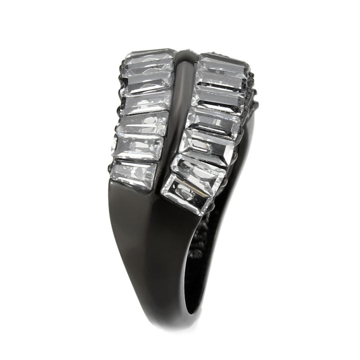 LOVCIA Black Ion Plated Stainless Steel Ring with Clear AAA CZ Stone - Buy stylish Rings for women - Shop latest Ring design - Trendy Rings - Unique fashion Rings - Find the perfect Ring