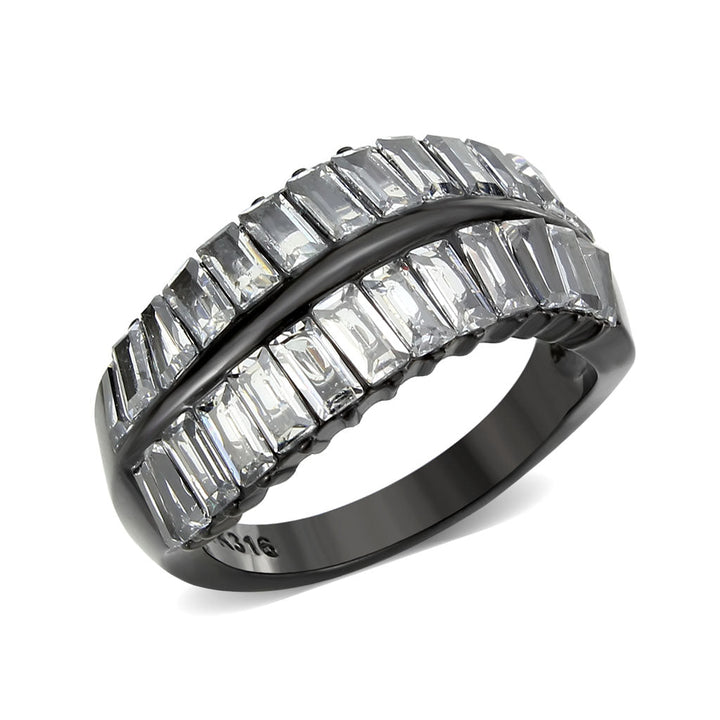 LOVCIA Black Ion Plated Stainless Steel Ring with Clear AAA CZ Stone - Buy stylish Rings for women - Shop latest Ring design - Trendy Rings - Unique fashion Rings - Find the perfect Ring