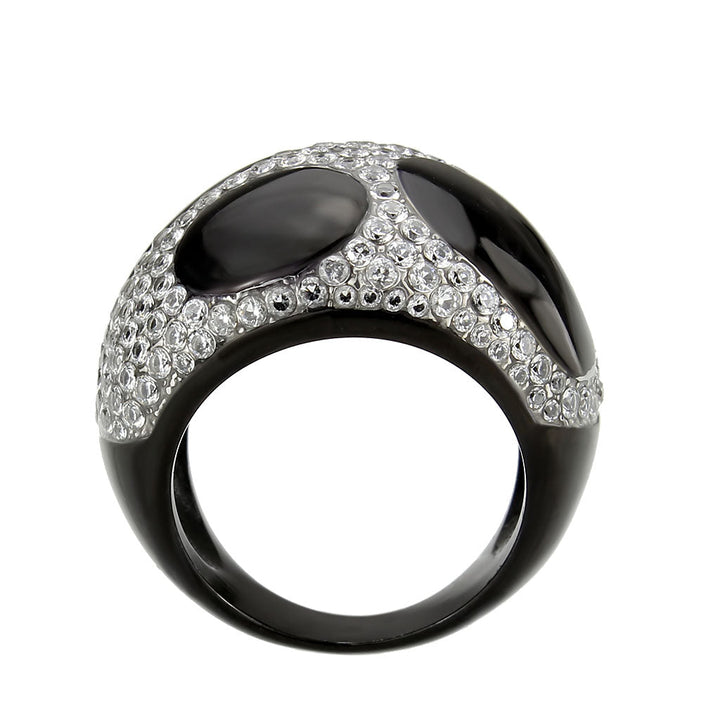 LOVCIA Two Tone Black Ion Plated Stainless Steel Ring with Clear AAA CZ Stones - Buy stylish Rings for women - Shop latest Ring design - Trendy Rings - Unique fashion Rings - Find the perfect Ring