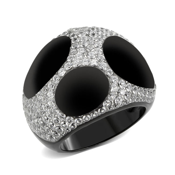 LOVCIA Two Tone Black Ion Plated Stainless Steel Ring with Clear AAA CZ Stones - Buy stylish Rings for women - Shop latest Ring design - Trendy Rings - Unique fashion Rings - Find the perfect Ring