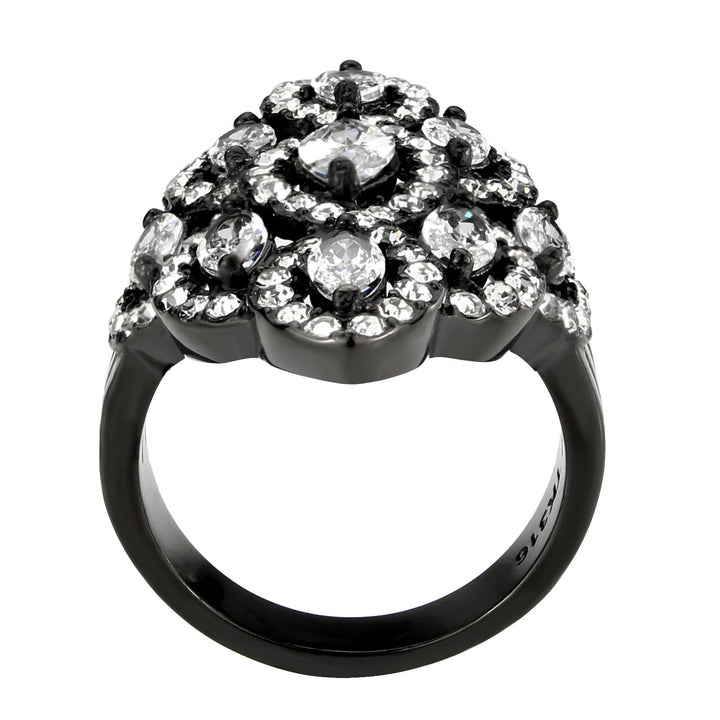 LOVCIA Black Ion Plated Stainless Steel Ring with Clear AAA CZ Stone - Buy stylish Rings for women - Shop latest Ring design - Trendy Rings - Unique fashion Rings - Find the perfect Ring