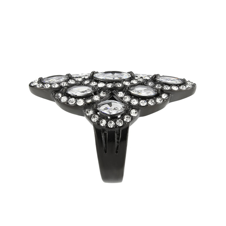 LOVCIA Black Ion Plated Stainless Steel Ring with Clear AAA CZ Stone - Buy stylish Rings for women - Shop latest Ring design - Trendy Rings - Unique fashion Rings - Find the perfect Ring