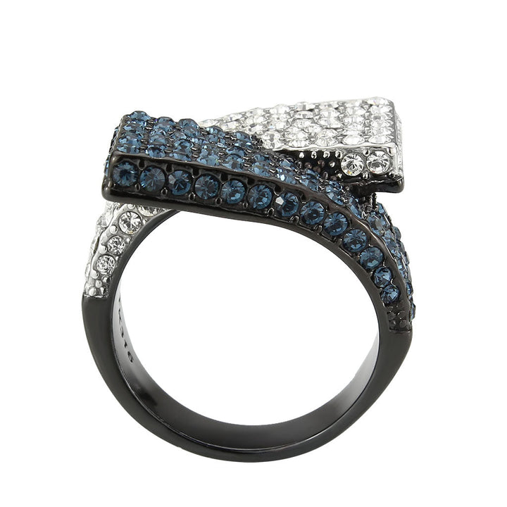 LOVCIA Two-Tone Ion Plated Black Stainless Steel Ring with Multicolor Top Grade Crystal - Buy stylish Rings for women - Shop latest Ring design - Trendy Rings - Unique fashion Rings - Find the perfect Ring