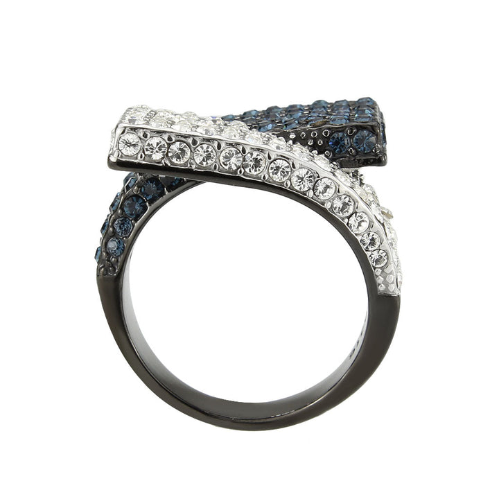 LOVCIA Two-Tone Ion Plated Black Stainless Steel Ring with Multicolor Top Grade Crystal - Buy stylish Rings for women - Shop latest Ring design - Trendy Rings - Unique fashion Rings - Find the perfect Ring