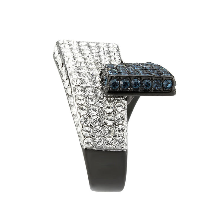 LOVCIA Two-Tone Ion Plated Black Stainless Steel Ring with Multicolor Top Grade Crystal - Buy stylish Rings for women - Shop latest Ring design - Trendy Rings - Unique fashion Rings - Find the perfect Ring