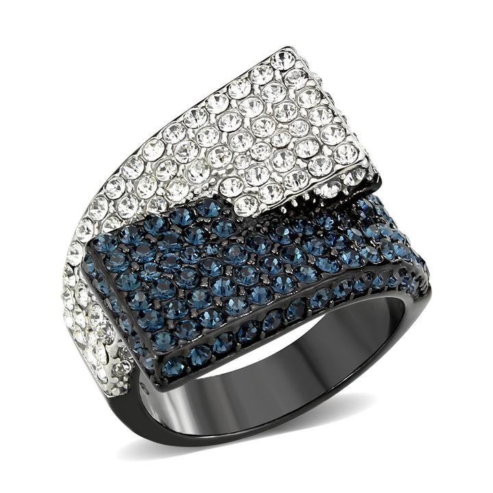 LOVCIA Two-Tone Ion Plated Black Stainless Steel Ring with Multicolor Top Grade Crystal - Buy stylish Rings for women - Shop latest Ring design - Trendy Rings - Unique fashion Rings - Find the perfect Ring