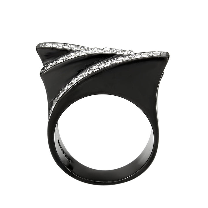 LOVCIA Two Tone Black Ion Plated Stainless Steel Ring with Clear Crystal - Buy stylish Rings for women - Shop latest Ring design - Trendy Rings - Unique fashion Rings - Find the perfect Ring