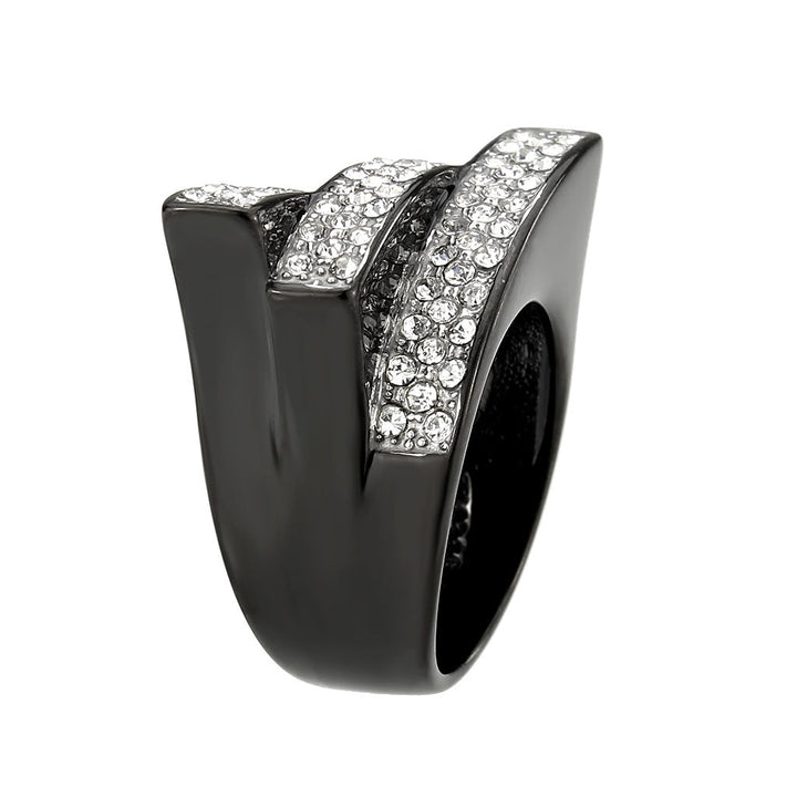 LOVCIA Two Tone Black Ion Plated Stainless Steel Ring with Clear Crystal - Buy stylish Rings for women - Shop latest Ring design - Trendy Rings - Unique fashion Rings - Find the perfect Ring