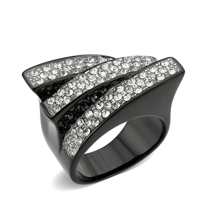 LOVCIA Two Tone Black Ion Plated Stainless Steel Ring with Clear Crystal - Buy stylish Rings for women - Shop latest Ring design - Trendy Rings - Unique fashion Rings - Find the perfect Ring