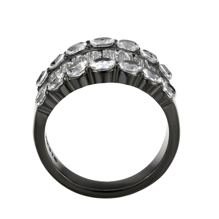 LOVCIA Ion-Plated Black Stainless Steel Ring with Clear AAA Grade CZ Stone - Buy stylish Rings for women - Shop latest Ring design - Trendy Rings - Unique fashion Rings - Find the perfect Ring