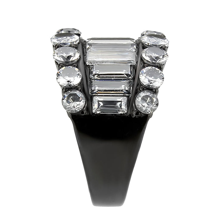 LOVCIA Ion-Plated Black Stainless Steel Ring with Clear AAA Grade CZ Stone - Buy stylish Rings for women - Shop latest Ring design - Trendy Rings - Unique fashion Rings - Find the perfect Ring