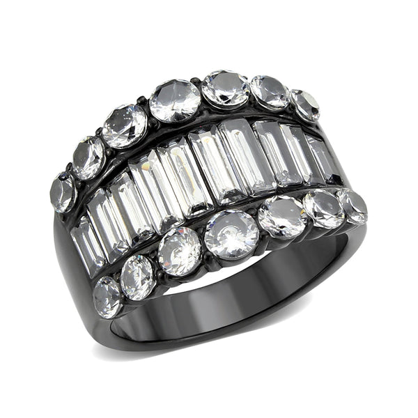 LOVCIA Ion-Plated Black Stainless Steel Ring with Clear AAA Grade CZ Stone - Buy stylish Rings for women - Shop latest Ring design - Trendy Rings - Unique fashion Rings - Find the perfect Ring