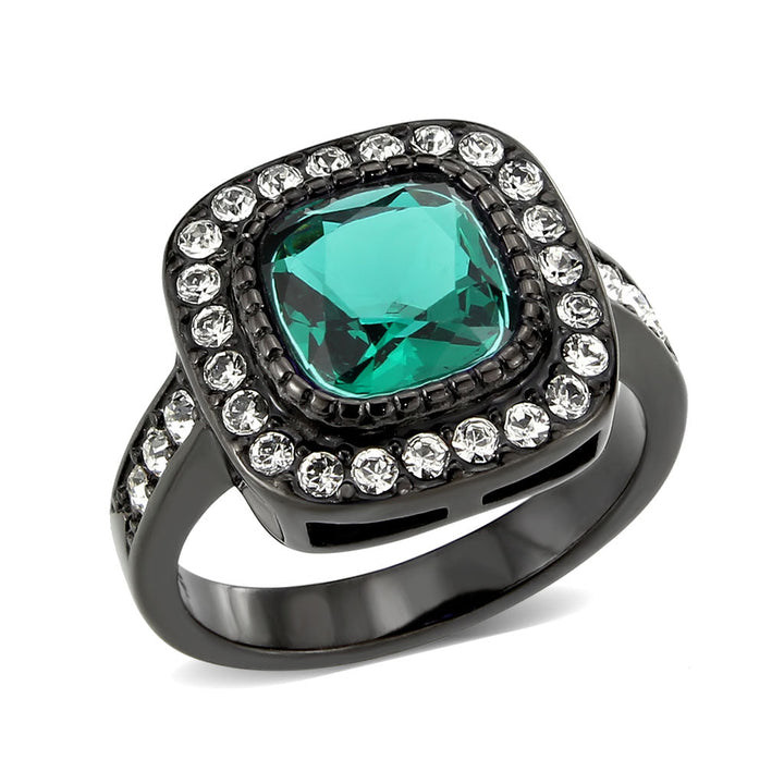 LOVCIA IP Black Stainless Steel Ring with Square Blue Zircon Synthetic Stone - Buy stylish Rings for women - Shop latest Ring design - Trendy Rings - Unique fashion Rings - Find the perfect Ring