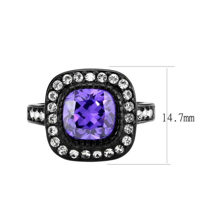 LOVCIA Amethyst Square CZ Ion Plated Black Stainless Steel Ring - Buy stylish Rings for women - Shop latest Ring design - Trendy Rings - Unique fashion Rings - Find the perfect Ring