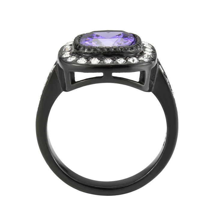 LOVCIA Amethyst Square CZ Ion Plated Black Stainless Steel Ring - Buy stylish Rings for women - Shop latest Ring design - Trendy Rings - Unique fashion Rings - Find the perfect Ring