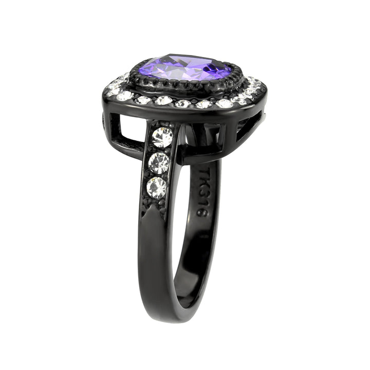 LOVCIA Amethyst Square CZ Ion Plated Black Stainless Steel Ring - Buy stylish Rings for women - Shop latest Ring design - Trendy Rings - Unique fashion Rings - Find the perfect Ring