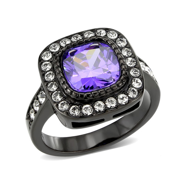 LOVCIA Amethyst Square CZ Ion Plated Black Stainless Steel Ring - Buy stylish Rings for women - Shop latest Ring design - Trendy Rings - Unique fashion Rings - Find the perfect Ring