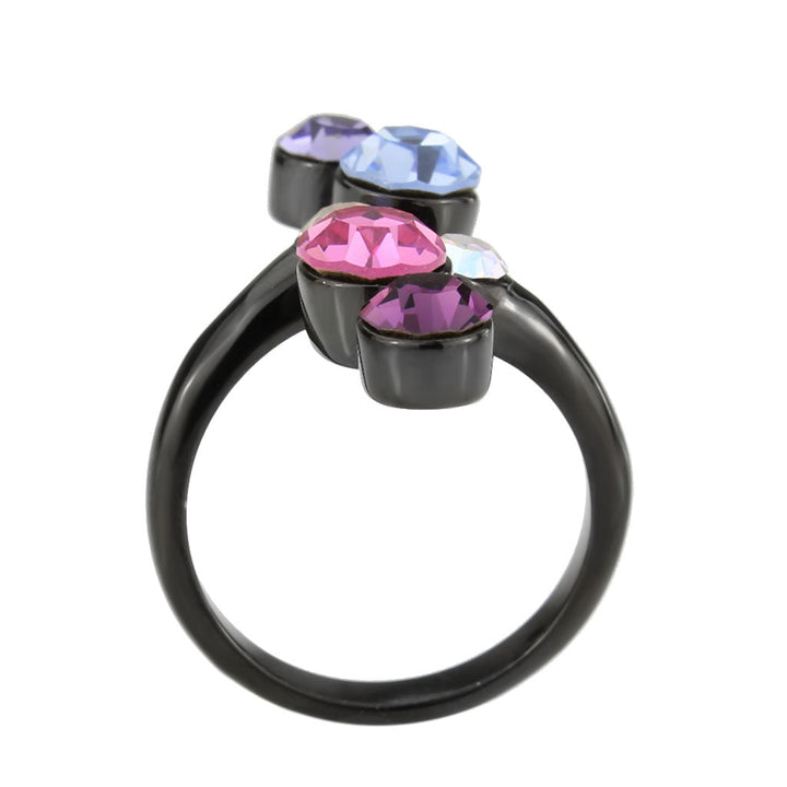 LOVCIA Multi-Color Crystal Stainless Steel Ring with IP Black Plating - Buy stylish Rings for women - Shop latest Ring design - Trendy Rings - Unique fashion Rings - Find the perfect Ring