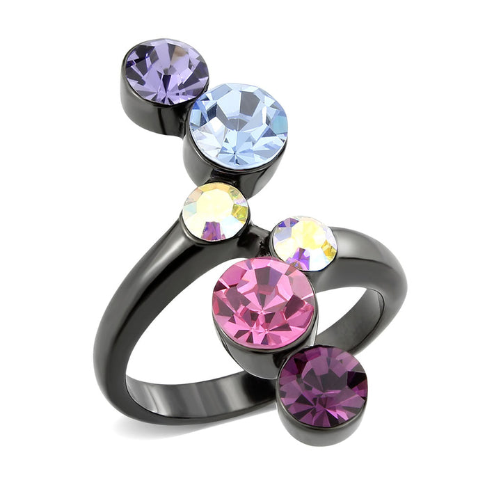 LOVCIA Multi-Color Crystal Stainless Steel Ring with IP Black Plating - Buy stylish Rings for women - Shop latest Ring design - Trendy Rings - Unique fashion Rings - Find the perfect Ring