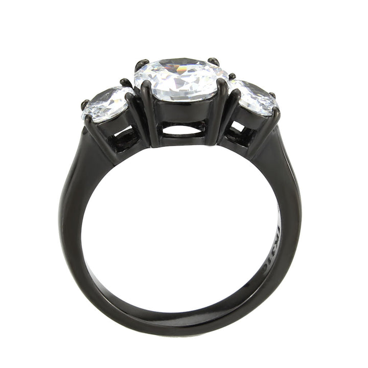 LOVCIA Ion Plated Black Stainless Steel Ring with Clear AAA Grade CZ Stone - Buy stylish Rings for women - Shop latest Ring design - Trendy Rings - Unique fashion Rings - Find the perfect Ring