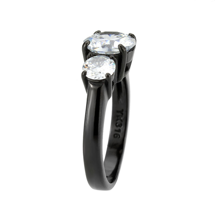 LOVCIA Ion Plated Black Stainless Steel Ring with Clear AAA Grade CZ Stone - Buy stylish Rings for women - Shop latest Ring design - Trendy Rings - Unique fashion Rings - Find the perfect Ring