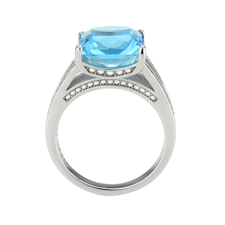 LOVCIA Sleek Stainless Steel Ring with Sea Blue Synthetic Gemstone - Buy stylish Rings for women - Shop latest Ring design - Trendy Rings - Unique fashion Rings - Find the perfect Ring