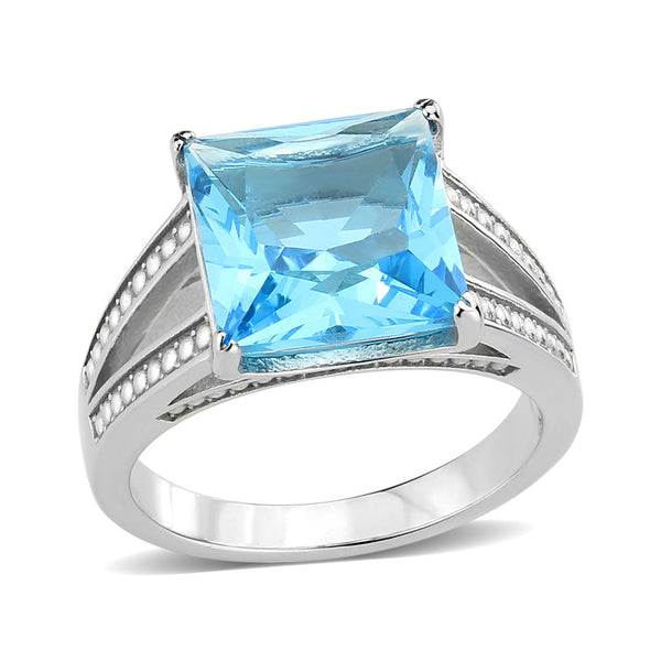 LOVCIA Sleek Stainless Steel Ring with Sea Blue Synthetic Gemstone - Buy stylish Rings for women - Shop latest Ring design - Trendy Rings - Unique fashion Rings - Find the perfect Ring